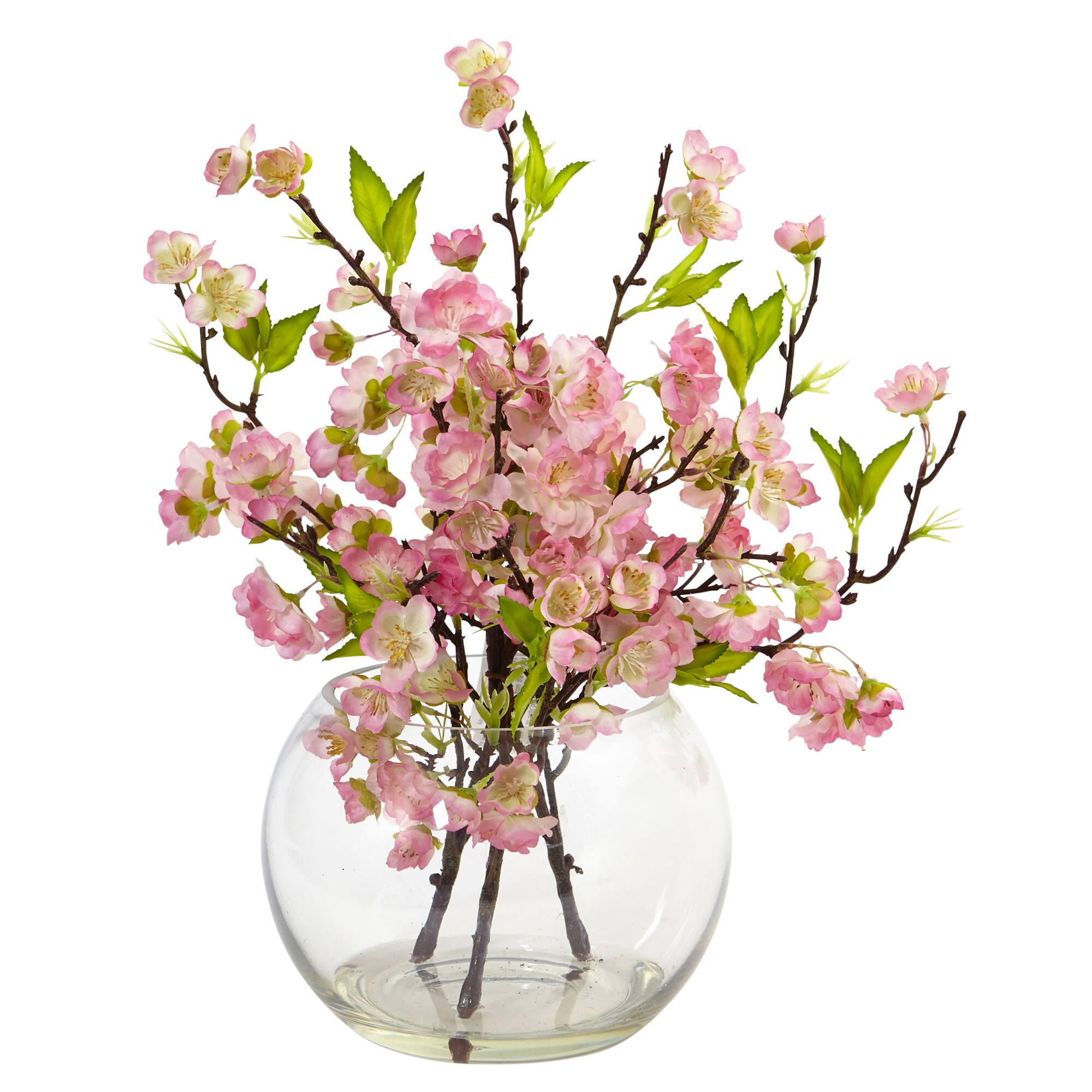 14" Cherry Blossom Arrangement in Glass Vase